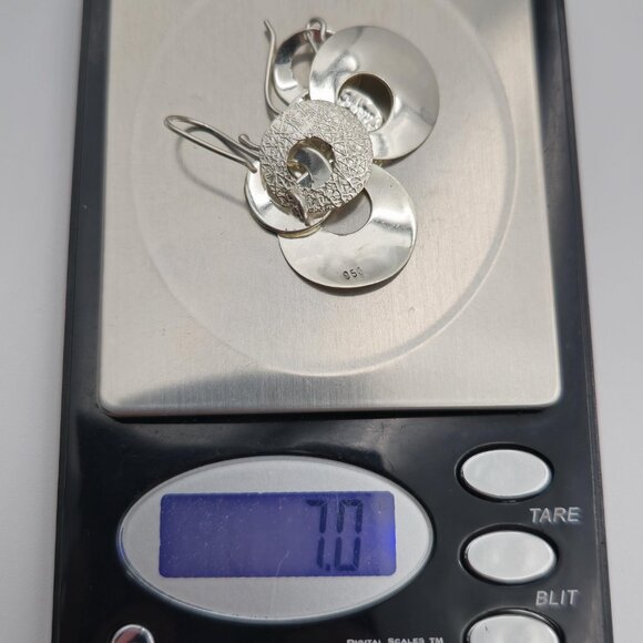 950 Silver Bright Tiered Circles Dangle Earrings A3493 - Picture 5 of 5